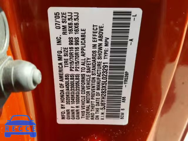 2005 HONDA ELEMENT LX 5J6YH283X5L023291 image 9