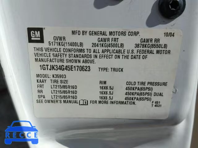 2005 GMC SIERRA K35 1GTJK34G45E170623 Bild 9