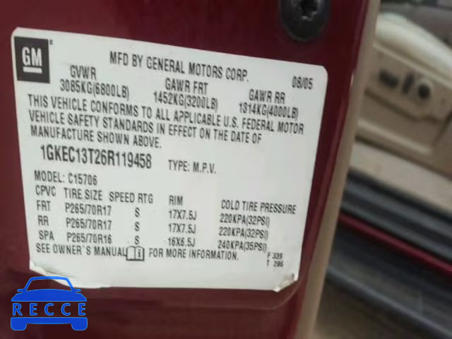2006 GMC YUKON 1GKEC13T26R119458 image 9