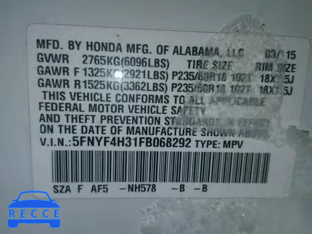 2015 HONDA PILOT SE 5FNYF4H31FB068292 image 9