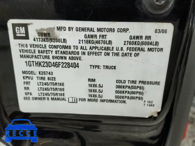 2006 GMC SIERRA K25 1GTHK23D46F228404 image 9