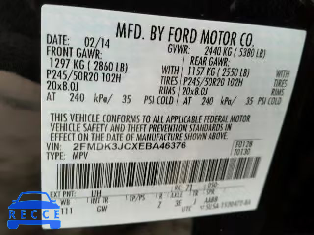 2014 FORD EDGE SEL 2FMDK3JCXEBA46376 image 9