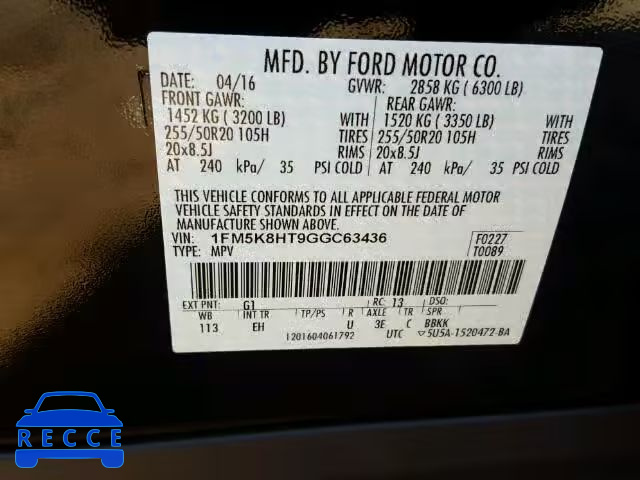 2016 FORD EXPLORER P 1FM5K8HT9GGC63436 image 9