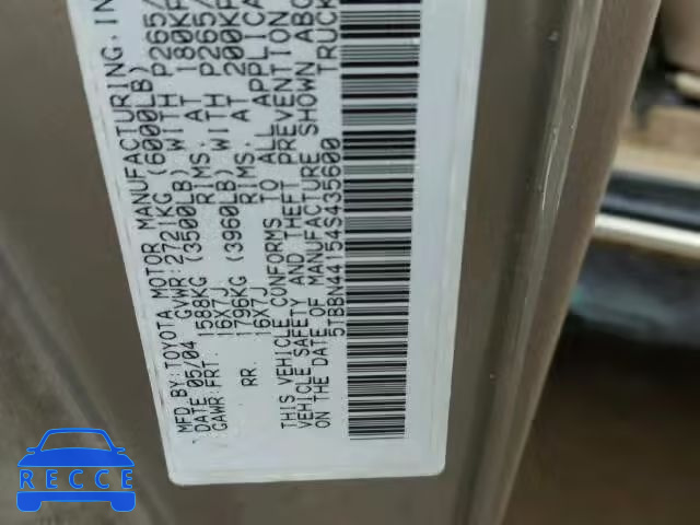 2004 TOYOTA TUNDRA ACC 5TBBN44154S435600 image 9