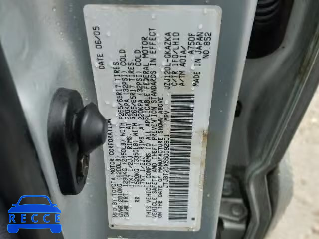 2005 LEXUS GX 470 JTJBT20X550092901 image 9