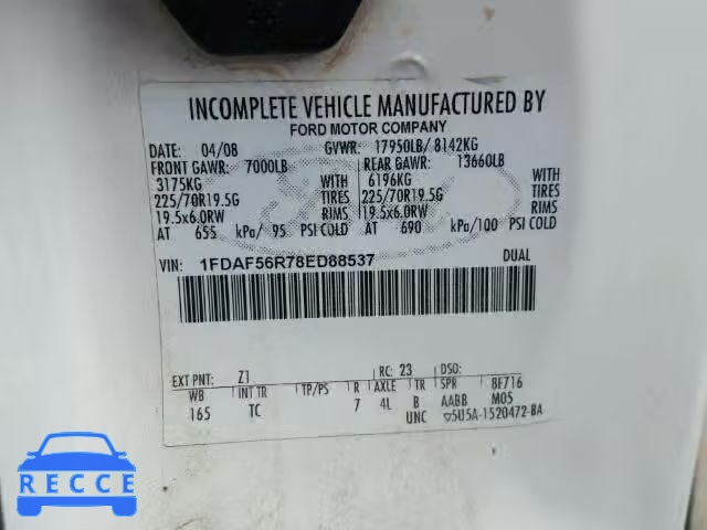 2008 FORD F550 SUPER 1FDAF56R78ED88537 image 9