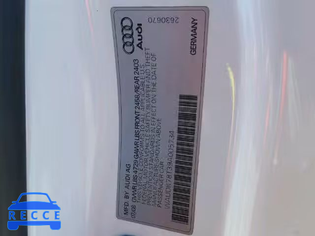 2009 AUDI A5 QUATTRO WAUDK78T39A005734 image 9
