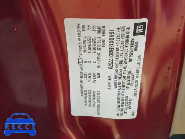 2002 OLDSMOBILE SILHOUETTE 1GHDX13E92D177579 image 9