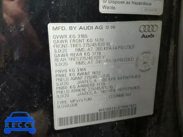 2007 AUDI Q7 4.2 QUA WA1BV74L87D067627 image 9