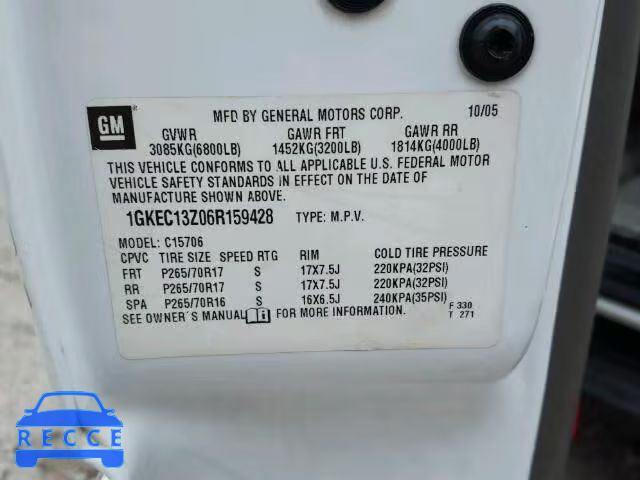 2006 GMC YUKON 1GKEC13Z06R159428 image 9