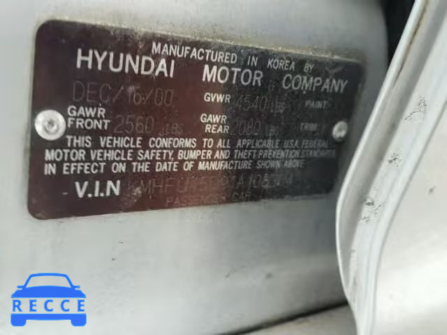 2001 HYUNDAI XG300 KMHFU45D91A108304 Bild 9