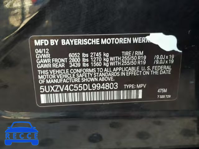 2013 BMW X5 XDRIVE3 5UXZV4C55DL994803 image 9