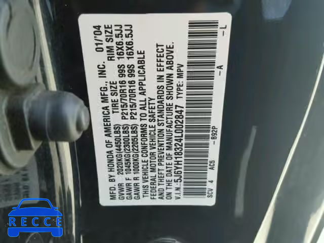 2004 HONDA ELEMENT LX 5J6YH18324L002847 image 9