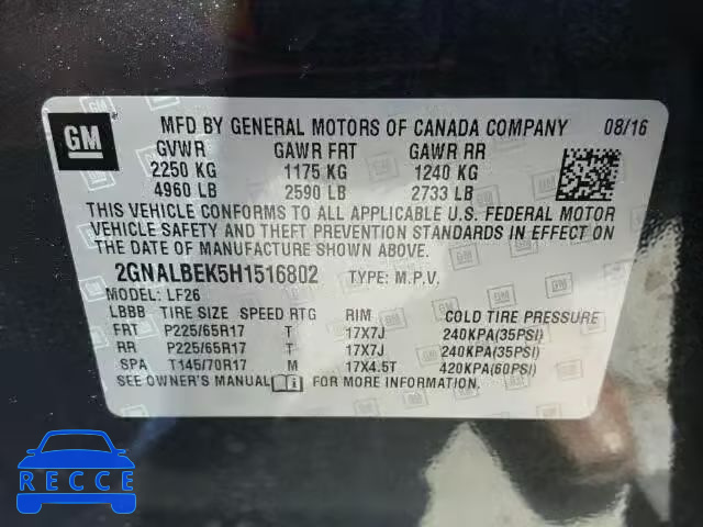 2017 CHEVROLET EQUINOX LS 2GNALBEK5H1516802 image 9