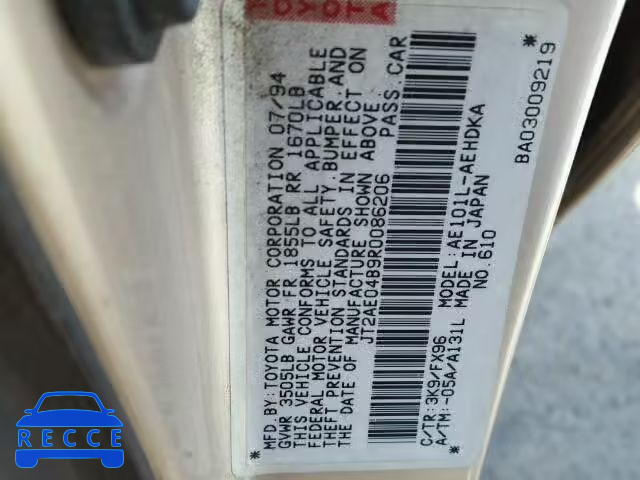 1994 TOYOTA COROLLA JT2AE04B9R0086206 image 9