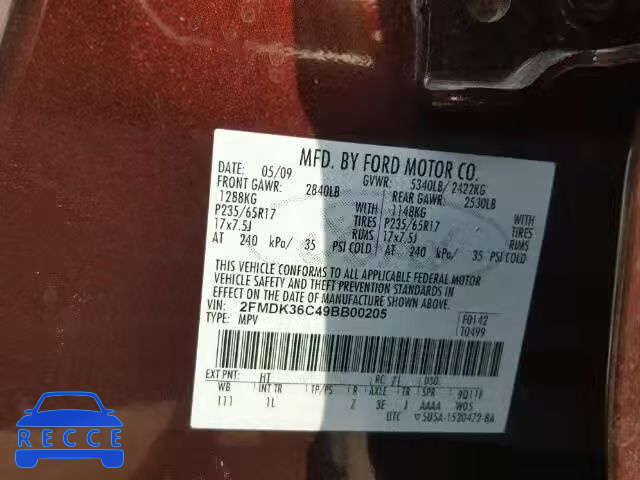 2009 FORD EDGE SE 2FMDK36C49BB00205 image 9