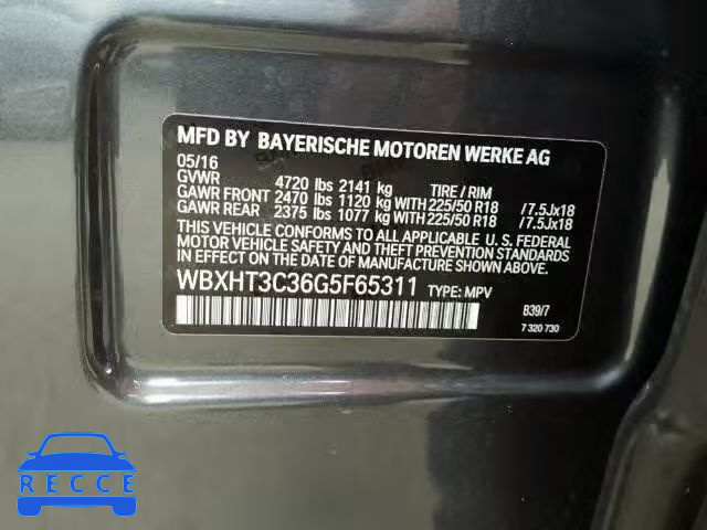 2016 BMW X1 XDRIVE2 WBXHT3C36G5F65311 зображення 9