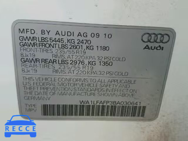 2011 AUDI Q5 PREMIUM WA1LFAFP3BA030641 image 9