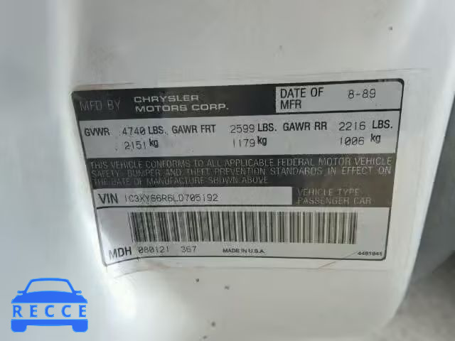 1990 CHRYSLER NEW YORKER 1C3XY66R6LD705192 image 9