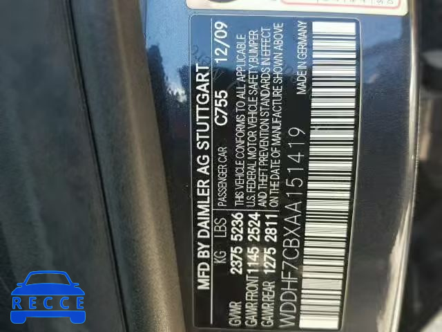 2010 MERCEDES-BENZ E550 WDDHF7CBXAA151419 зображення 9