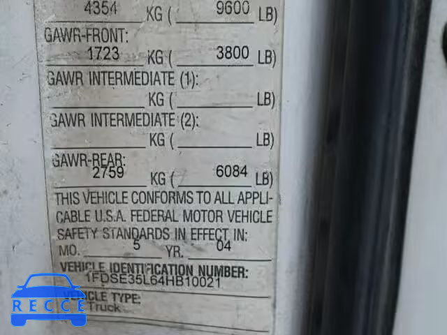 2004 FORD E350 SUPER 1FDSE35L64HB10021 image 9