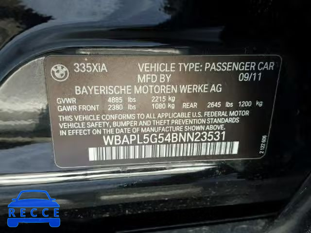 2011 BMW 335XI WBAPL5G54BNN23531 зображення 9