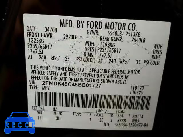 2008 FORD EDGE SEL A 2FMDK48C48BB01727 image 9