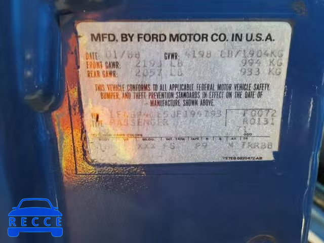 1988 FORD MUSTANG LX 1FABP41E5JF194793 image 9