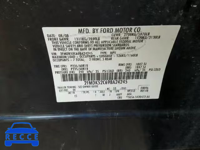 2009 FORD FLEX SEL 2FMDK52C69BA24245 image 9