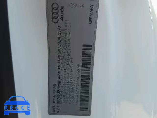 2012 AUDI A5 QUATTRO WAUCFAFR6CA005996 image 9