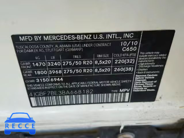 2011 MERCEDES-BENZ GL450 4 MA 4JGBF7BE3BA668182 image 9