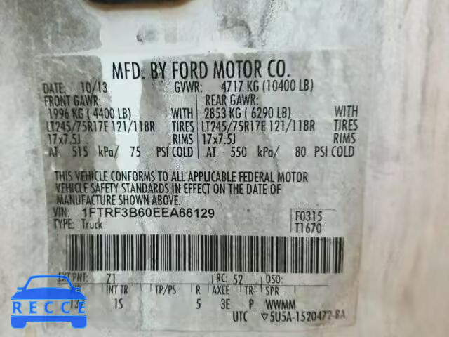 2014 FORD F350 SUPER 1FTRF3B60EEA66129 image 9