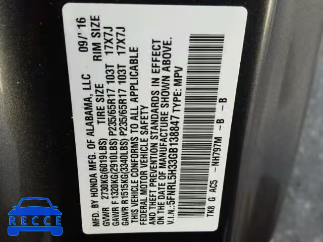 2016 HONDA ODYSSEY SE 5FNRL5H33GB138847 image 9