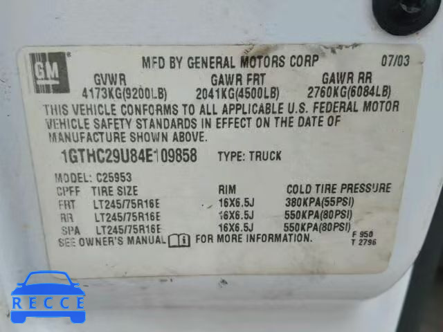 2004 GMC SIERRA C25 1GTHC29U84E109858 image 9