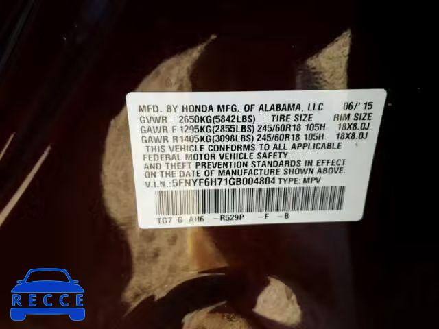 2016 HONDA PILOT EXLN 5FNYF6H71GB004804 image 9