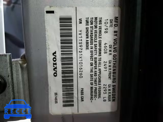 1999 VOLVO S80 YV1TS97D1X1016260 image 9
