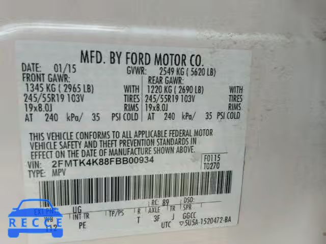 2015 FORD EDGE TITAN 2FMTK4K88FBB00934 image 9