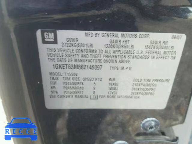 2008 GMC ENVOY DENA 1GKET63M882146097 image 9