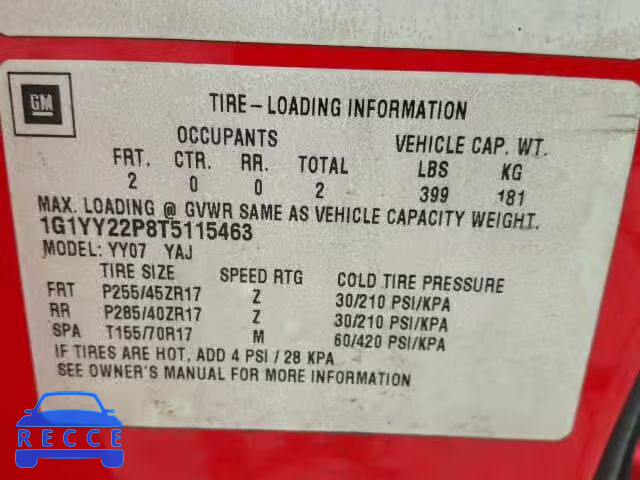 1996 CHEVROLET CORVETTE 1G1YY22P8T5115463 image 9