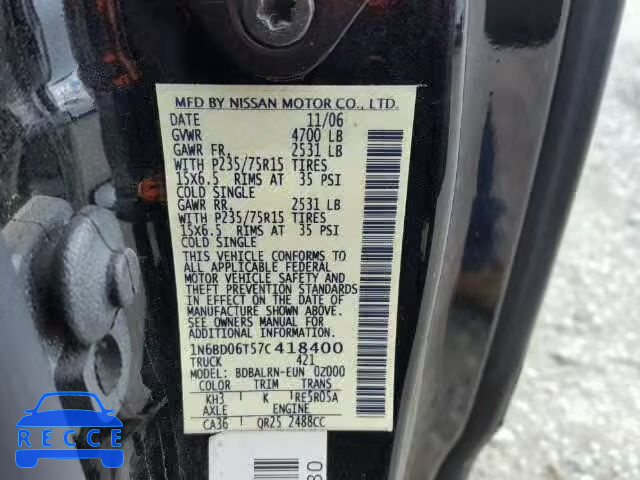 2007 NISSAN FRONTIER X 1N6BD06T57C418400 image 9