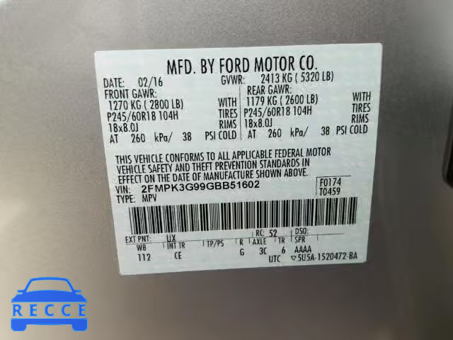 2016 FORD EDGE SE 2FMPK3G99GBB51602 image 9