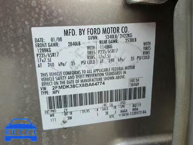 2008 FORD EDGE SEL 2FMDK38CX8BA64774 image 9