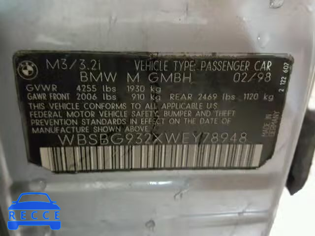 1998 BMW M3 WBSBG932XWEY78948 зображення 9