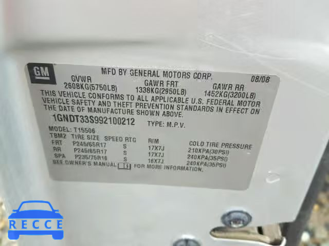2009 CHEVROLET TRAILBLAZE 1GNDT33S992100212 image 9