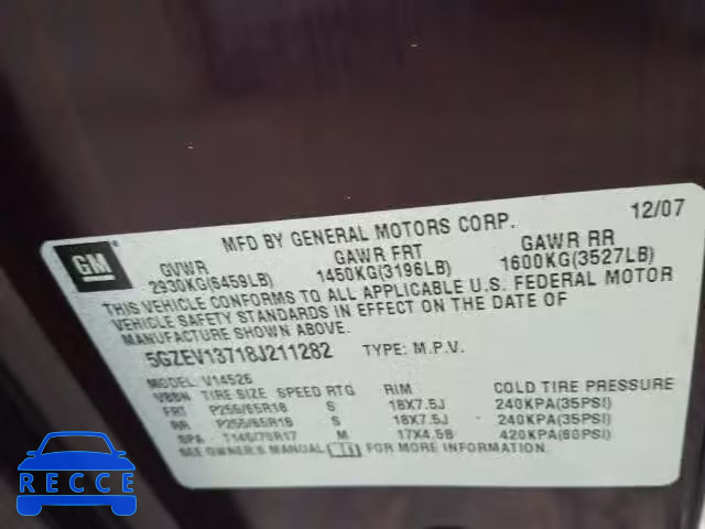 2008 SATURN OUTLOOK XE 5GZEV13718J211282 зображення 9