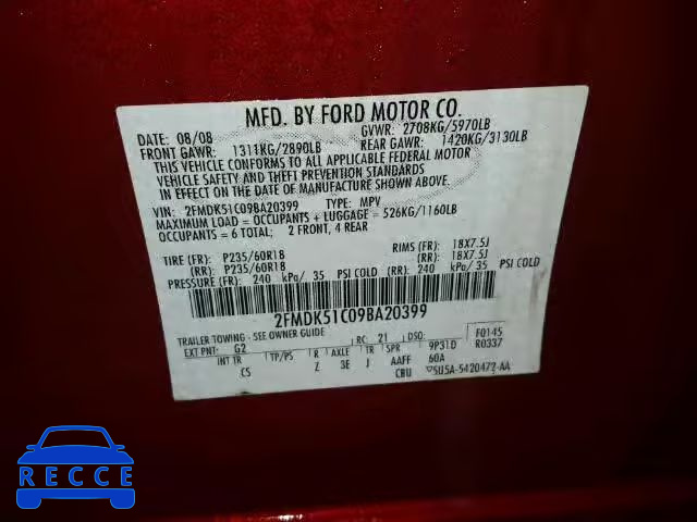 2009 FORD FLEX SE 2FMDK51C09BA20399 зображення 9