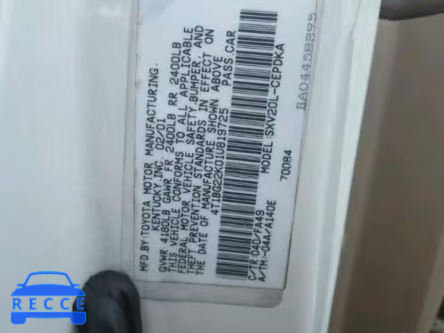 2001 TOYOTA CAMRY 4T1BG22K01U819725 image 9
