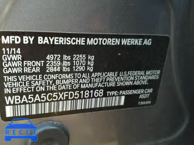 2015 BMW 528I WBA5A5C5XFD518168 зображення 9
