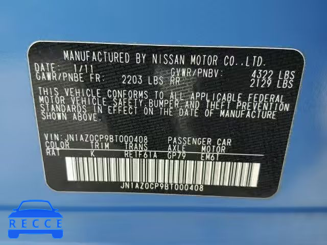 2011 NISSAN LEAF SV/SL JN1AZ0CP9BT000408 зображення 9