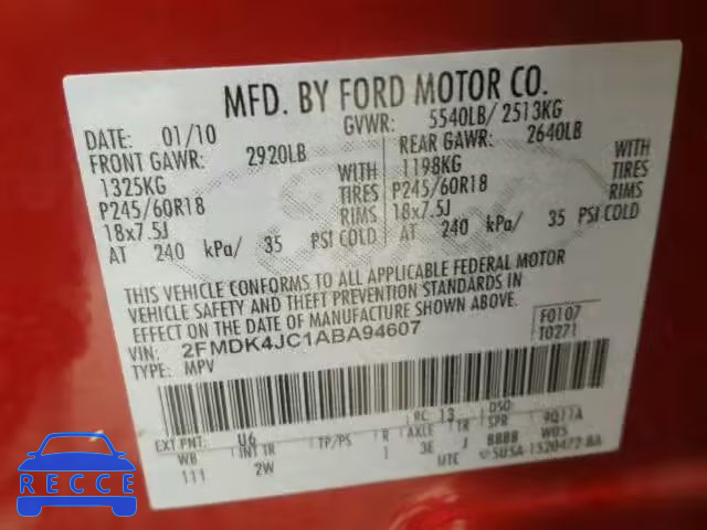 2010 FORD EDGE SEL A 2FMDK4JC1ABA94607 image 9